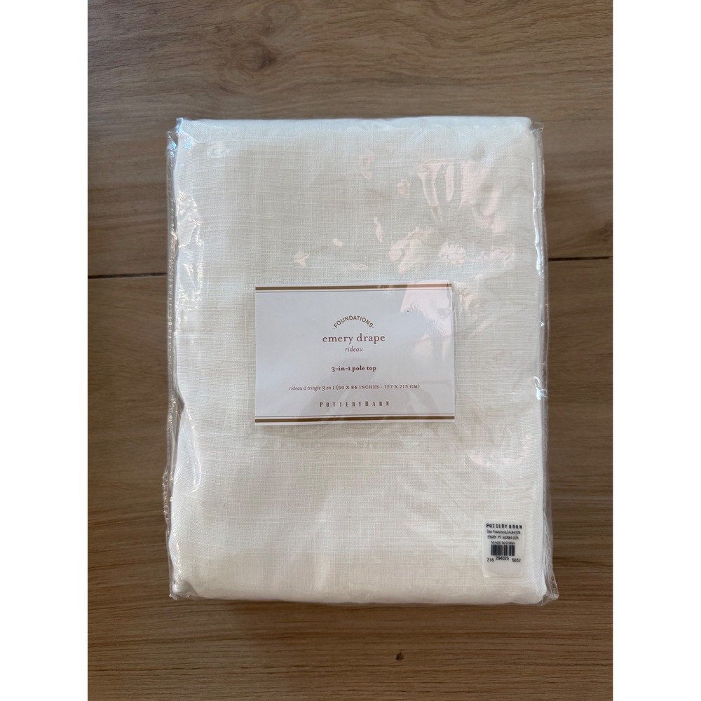Pottery Barn Emery Drape White Linen Cotton Blend 50x84 3-in-1 Pole Top Curtain